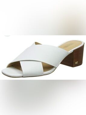 Michael Kors White Leather Crossover Block Heel Sandals